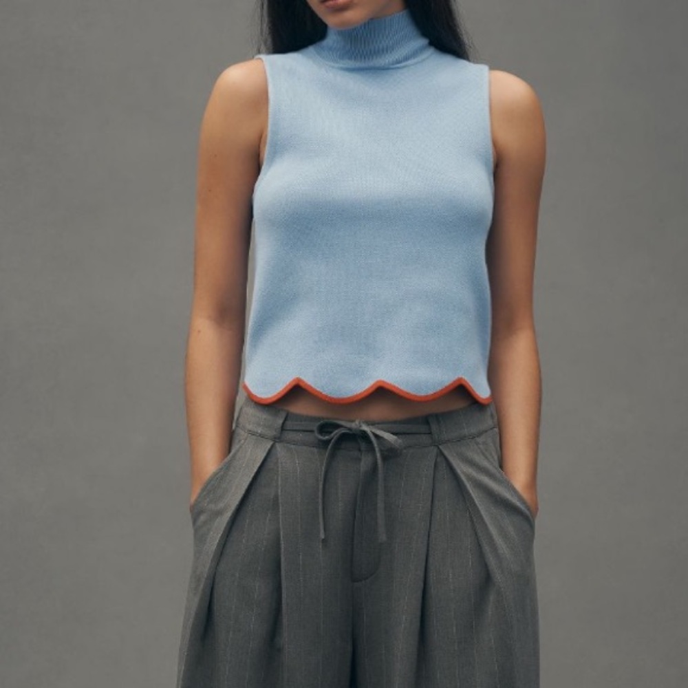 Anthropologie Blue Sleeveless Top with Orange Trim